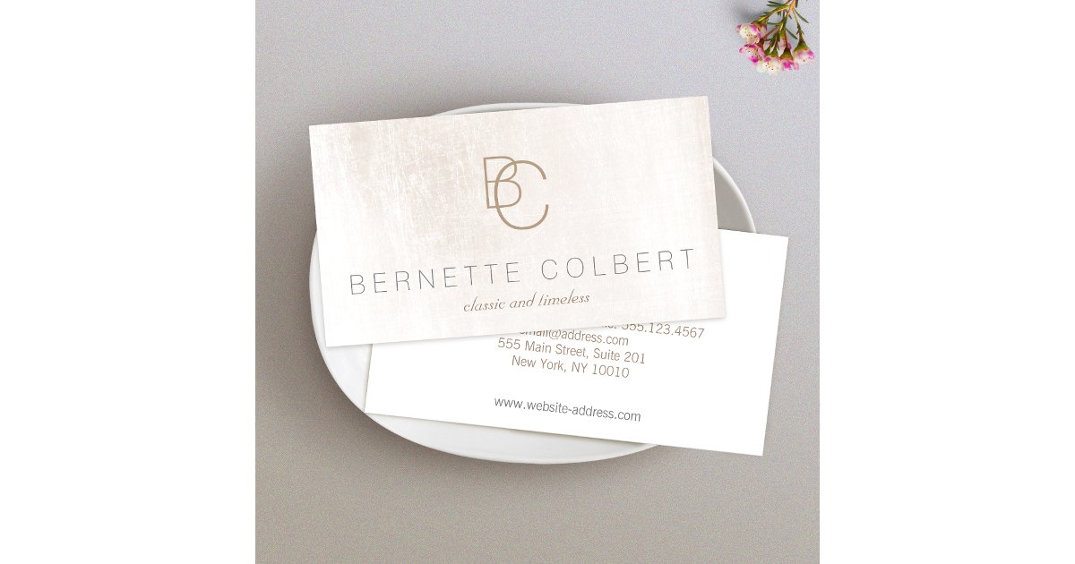 Modern Two Initial Monogram Brushed White Marble Business Card | Zazzle