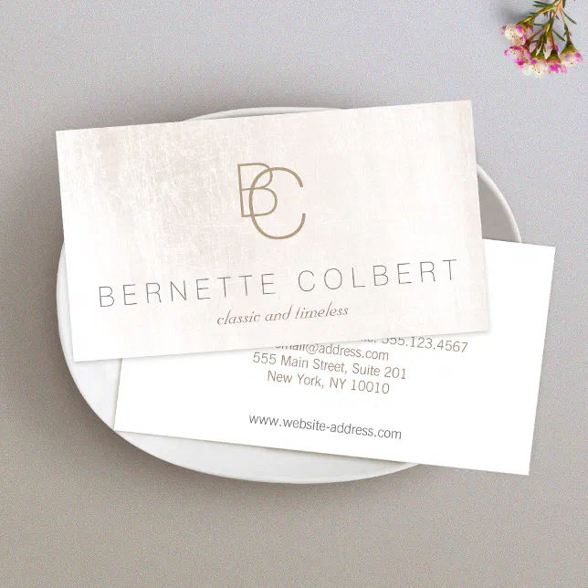 Modern Two Initial Monogram Brushed White Marble Business Card | Zazzle