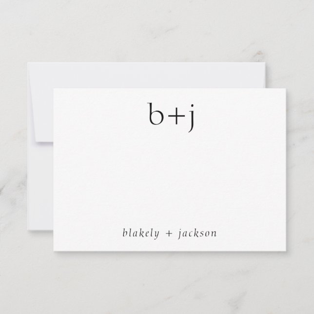 Modern Two Initial Monogram Couple Stationery Note Card (Front)