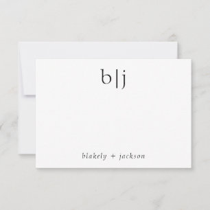 Modern Two Initial Monogram Couple Stationery Note Card