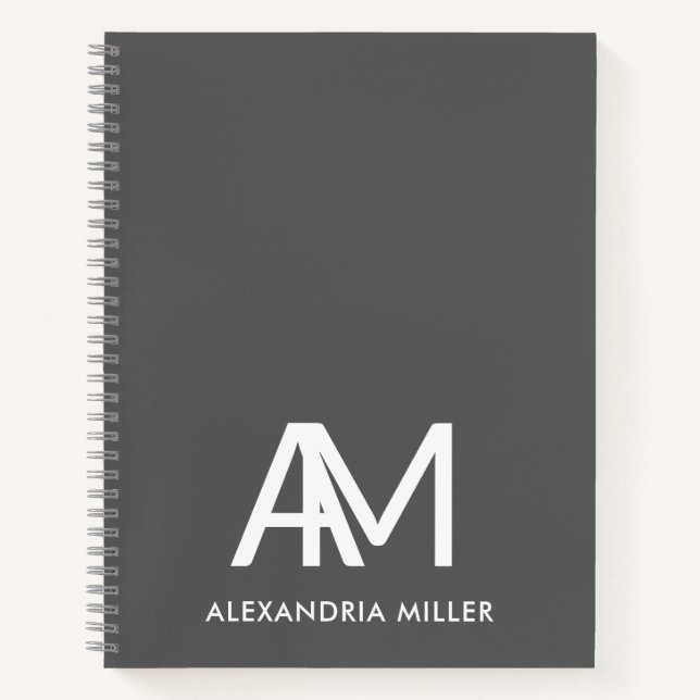 Modern Two Initial Monogram Gray Notebook (Front)