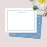 Modern Two Initials Light Blue Border Stationery Note Card<br><div class="desc">This design features a thin double border with space for a 2-letter monogram and name/text at the top. Click the customize button if you would like to adjust the design elements and/or further modify the text! Variations of this design, additional colors, as well as coordinating products are available in our...</div>