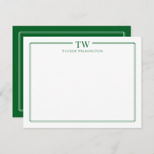 Modern Two Initials Light Green Border Stationery Note Card