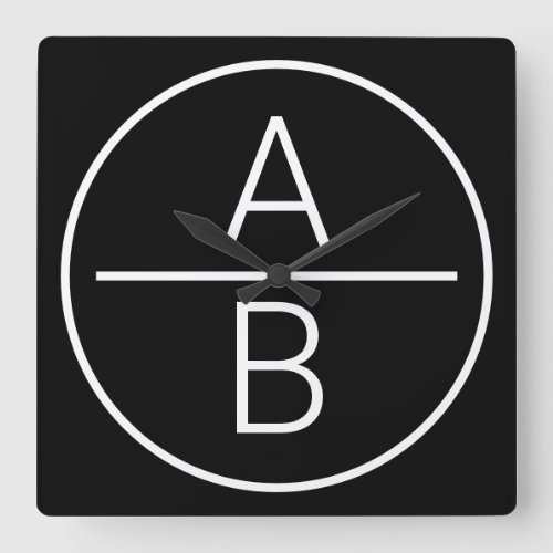 Modern Two Initials Monogram Square Wall Clock