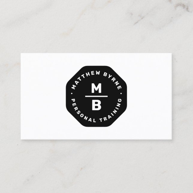 Modern  Two Letter Monogram Black Emblem Business Card (Front)