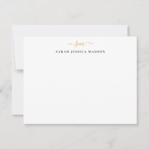 Modern Two Monogram Initial Girly Script Gold Note Card
