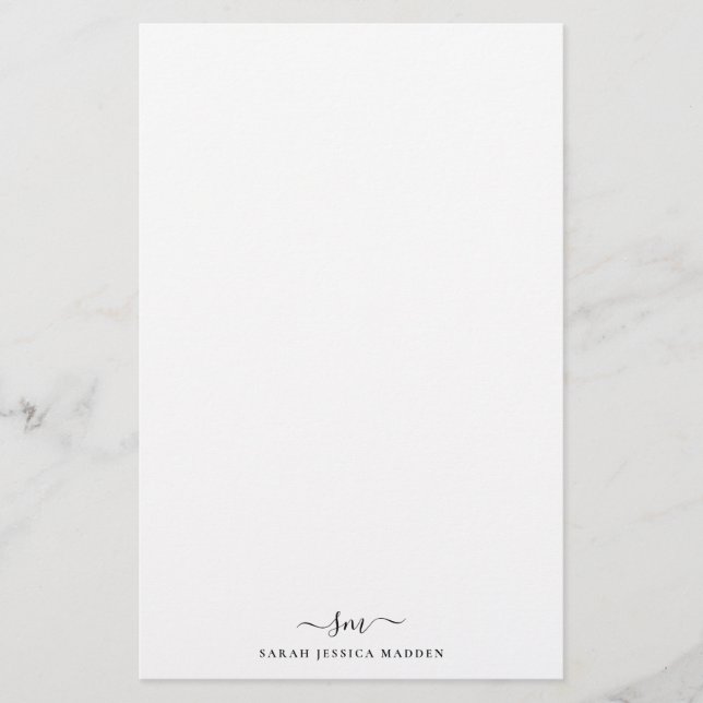 Modern Two Monogram Initial Girly Script Swash Stationery (Front)