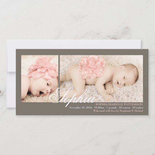 Modern Two Photo Baby Girl Birth Announcement (Front)