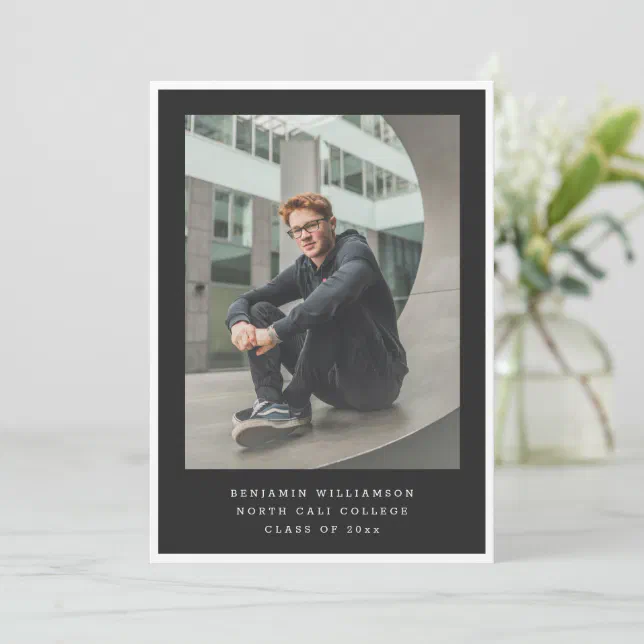 Modern Two Photo Black and White Graduation Party Invitation | Zazzle