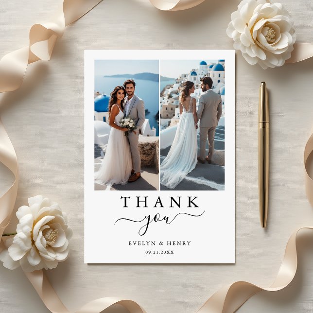  Modern Two Photo Destination Wedding Thank You Card (Creator Uploaded)
