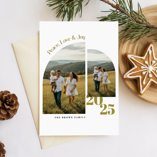 Modern Two Photo Family Christmas Holiday Postcard (Creator Uploaded)