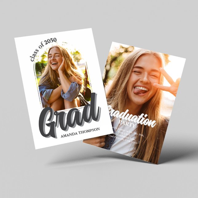 Modern Two Photo Graduation Party Invitation (Graduation retro style photo invitaiton. )