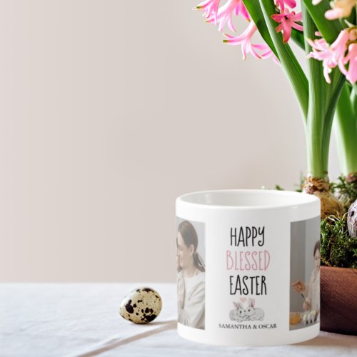 Modern Two Photo  Happy Blessed Easter  Bunny Espresso Cup