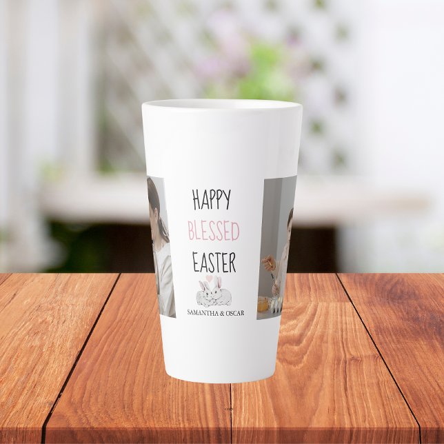 Modern Two Photo | Happy Blessed Easter | Bunny Latte Mug (Creator Uploaded)
