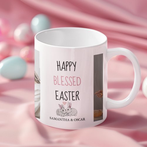 Modern Two Photo  Happy Blessed Easter  Bunny Mug