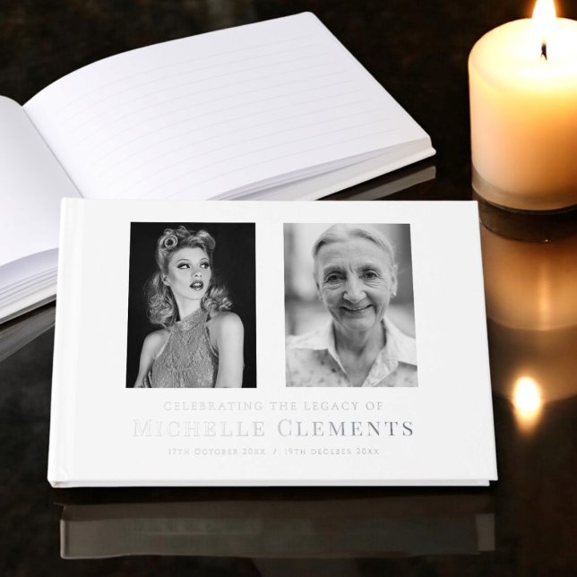 Modern two photo memorial wake rememberance  foil guest book  (collect messages and memories of your loved one with this beautiful guest book,)