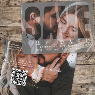 Modern Two Photo QR Code Save the Date Overlay Announcement Postcard