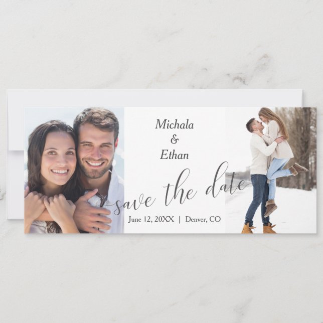 Modern Two Photo Save the Date Wedding Announcement (Front)