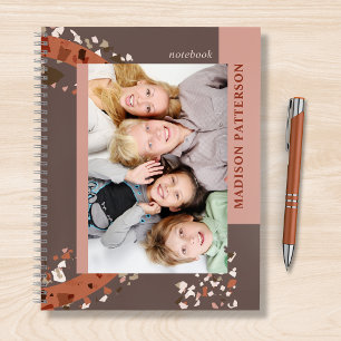 Modern Two Photo Terrazzo Personalized Name Notebook