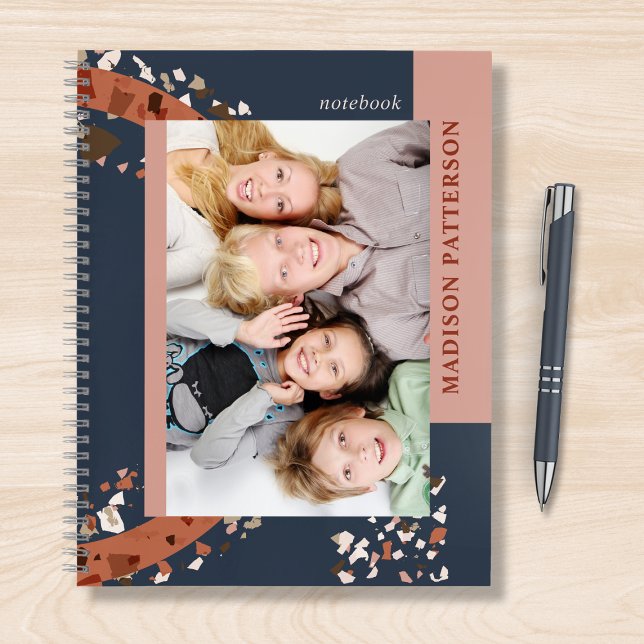Modern Two Photo Terrazzo Personalized Name Notebook (Creator Uploaded)