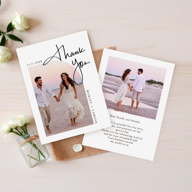 Modern Two Photo Wedding Budget Mini Thank You Note Card (Creator Uploaded)