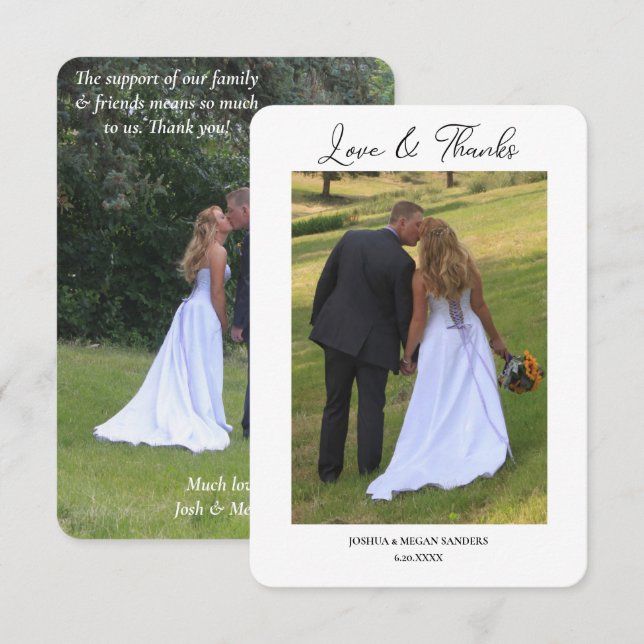 Modern Two Photo Wedding Love and Thanks Thank You Card (Front/Back)