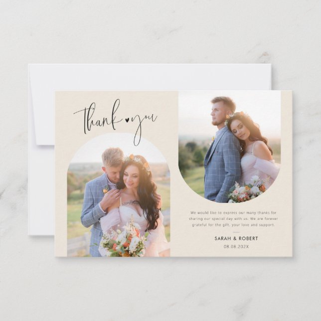 Modern two photo wedding thank you card (Front)