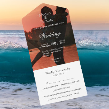 Modern Two Photo White Text Minimalist Wedding  All In One Invitation by AvenueCentral at Zazzle