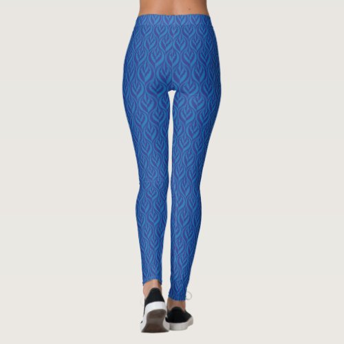 Modern two toned blue graphic patterned leggings