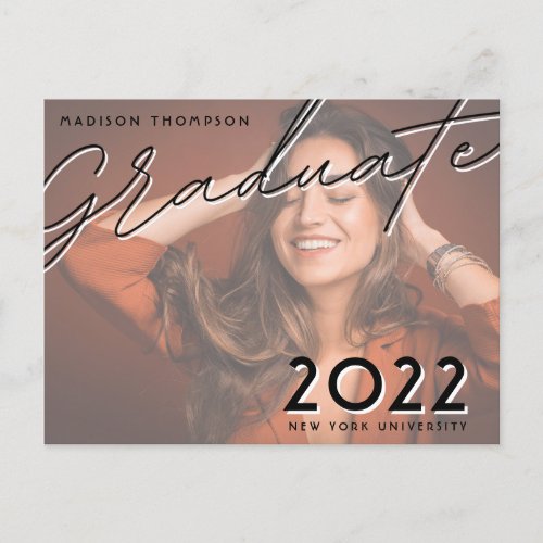 Modern two_toned Typography Photo Graduation Postcard