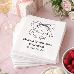 Modern Tying the Knot Black Bow Bridal Shower Napkins