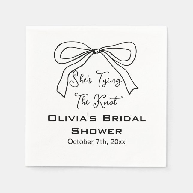 Modern Tying the Knot Black Bow Bridal Shower Napkins (Front)