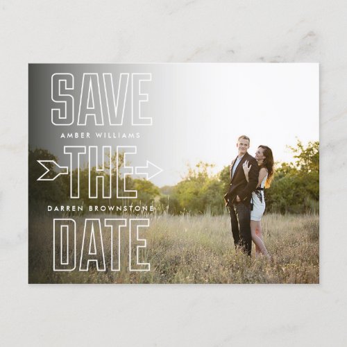 Modern Type Arrow Photo Overlay Save the Date Announcement Postcard