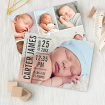 Modern Type Baby Boy Photo Gray Text Announcement