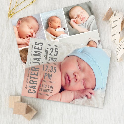 Modern Type Baby Boy Photo Gray Text Birth Announcement