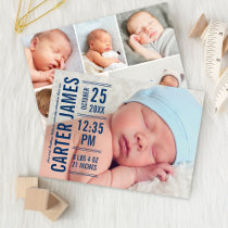 Modern Type Baby Boy Photo Navy Blue Text Announcement