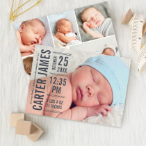 Modern Type Baby Boy Photo Slate Gray Text Announcement