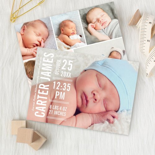Modern Type Baby Boy Photo White Text Birth Announcement