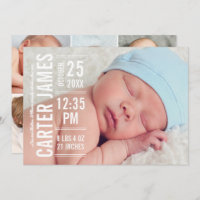 Modern Type Baby Boy Photo White Text Birth Announcement