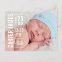 Modern Type Baby Boy Photo White Text Birth Announcement Postcard