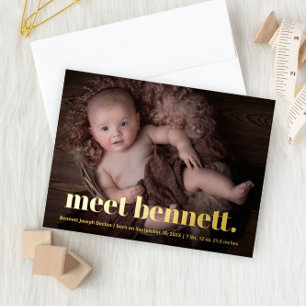 Modern Type Bold Name Baby Photo Birth Foil Invitation