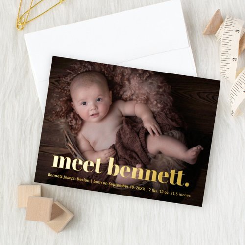 Modern Type Bold Name Baby Photo Birth  Foil Invitation