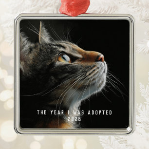 Modern Type Cat Adoption Photo Keepsake Metal Ornament