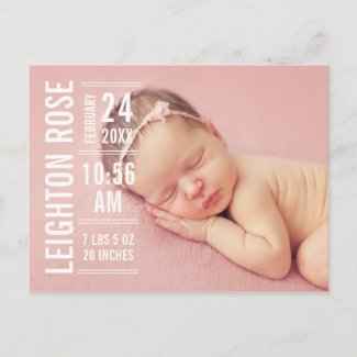 Modern Type | Girl Photo Birth Announcement Postcard
