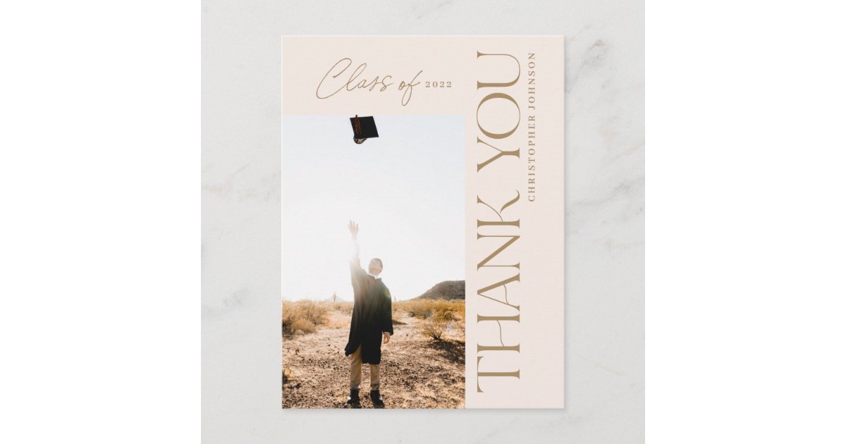 Modern Type Graduation Thank You Photo Gold Blush Postcard | Zazzle