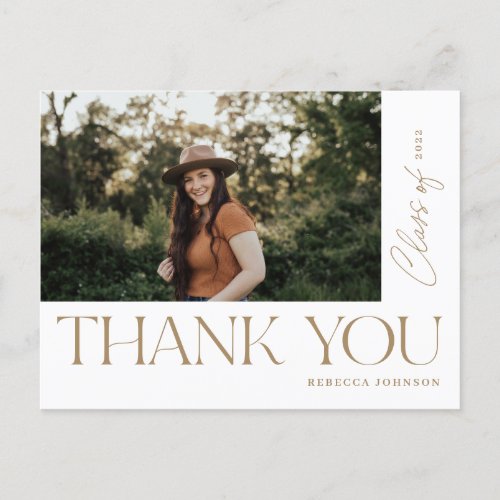 Modern Type Graduation Thank You Photo Gold Postcard