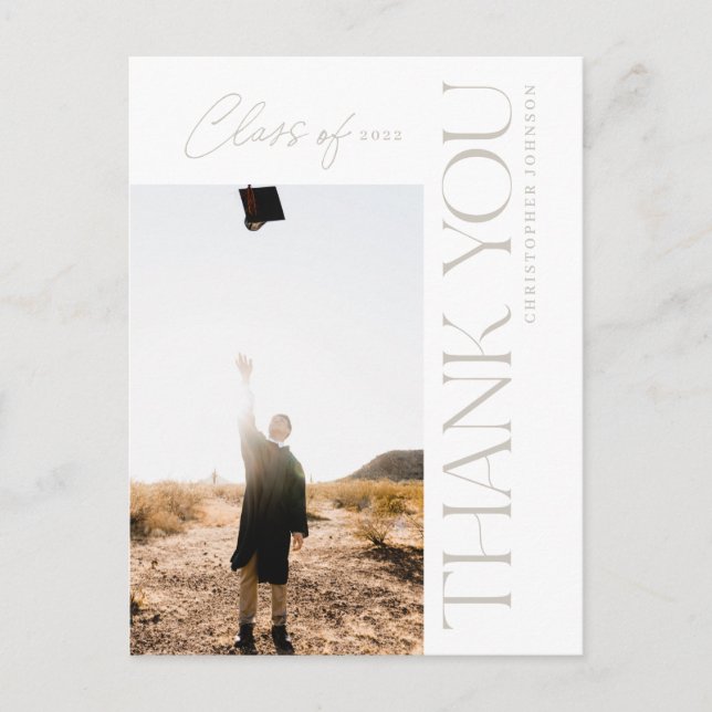 Modern Type Graduation Thank You Photo Gray Postcard (Front)