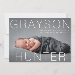  Modern Type Name over Photo Newborn Birth Announcement