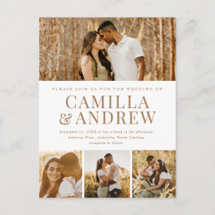 Modern Type Names Simple 4 Photo Wedding Invitation Postcard