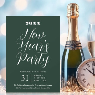 MODERN TYPE New Years Eve Party Green Invitation